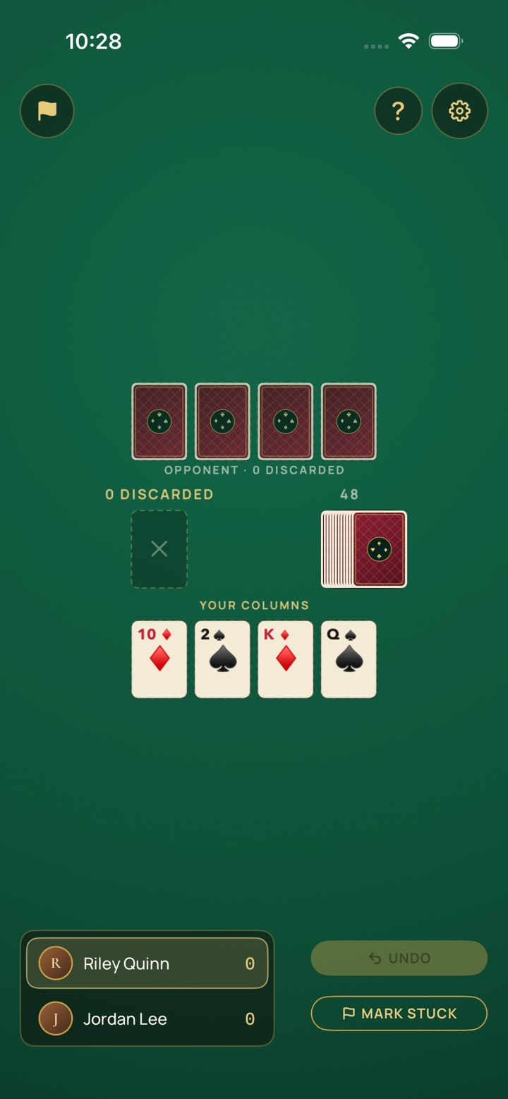 Double Aces Up head-to-head — the opponent's board above your own