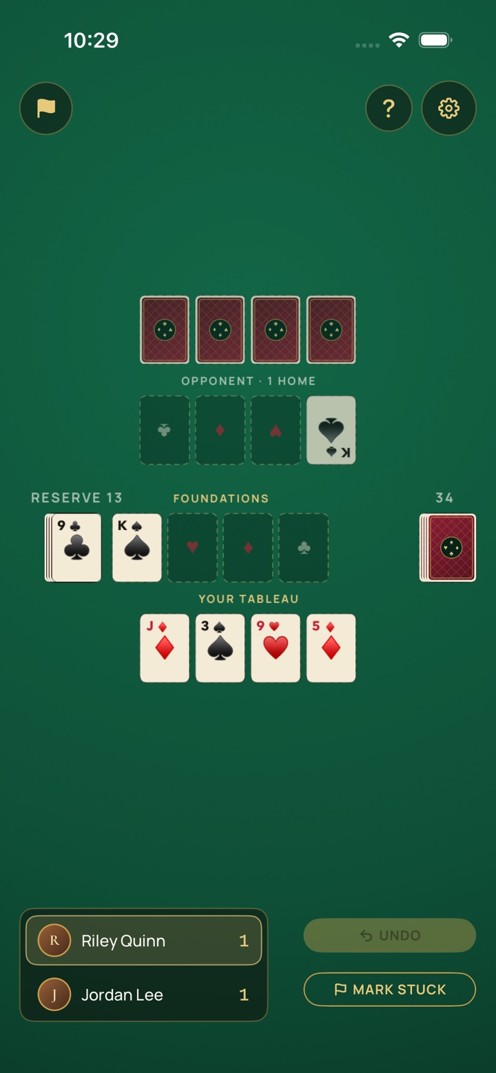 Double Canfield head-to-head — the opponent's board above your own