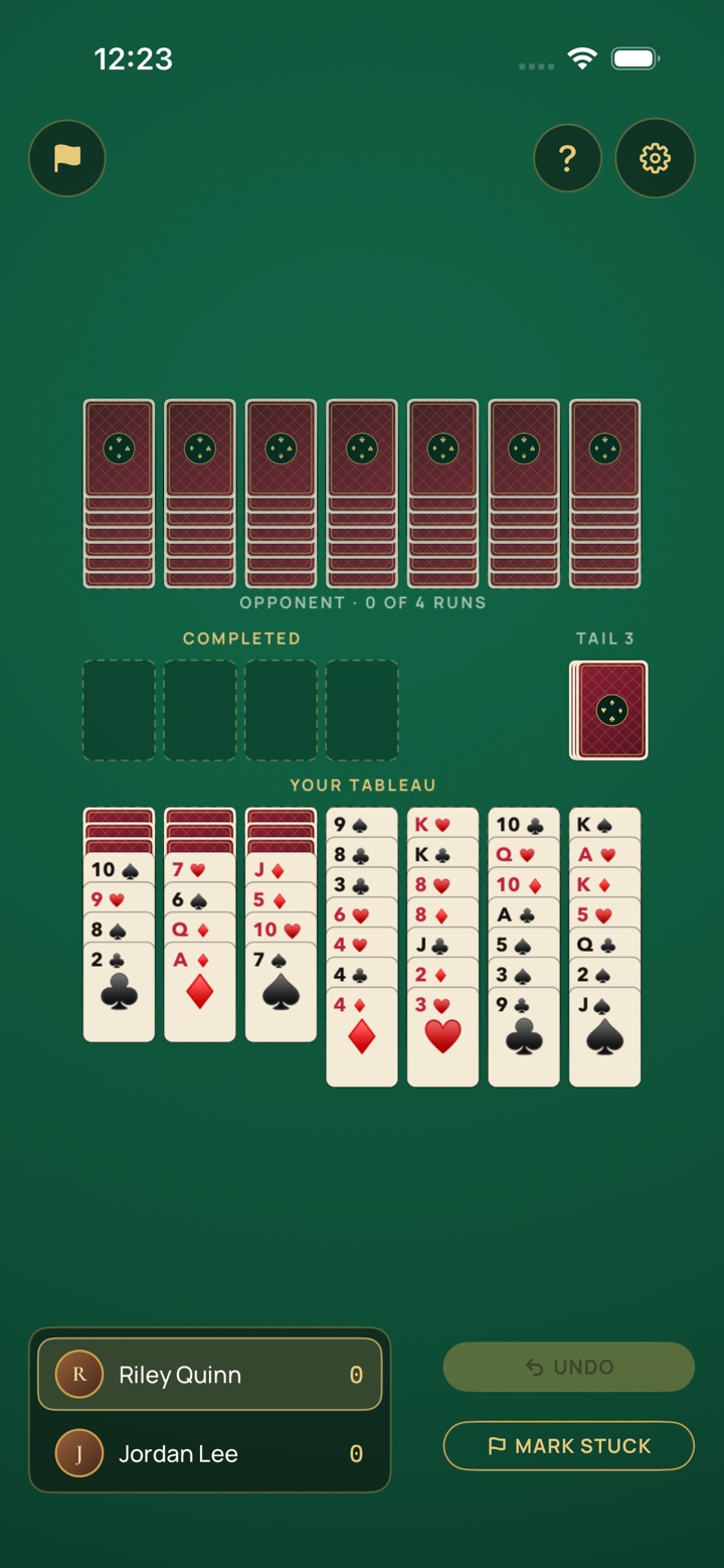 Double Scorpion head-to-head — the opponent's board above your own
