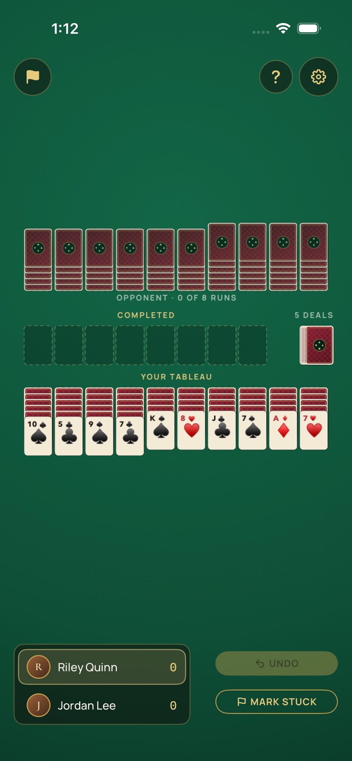 Double Spider head-to-head — the opponent's ten columns above your own