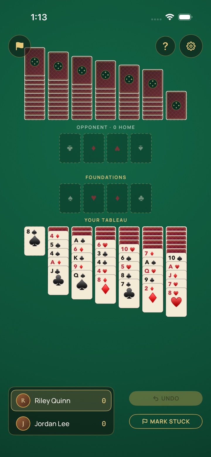 Double Yukon head-to-head — the opponent's board above your own