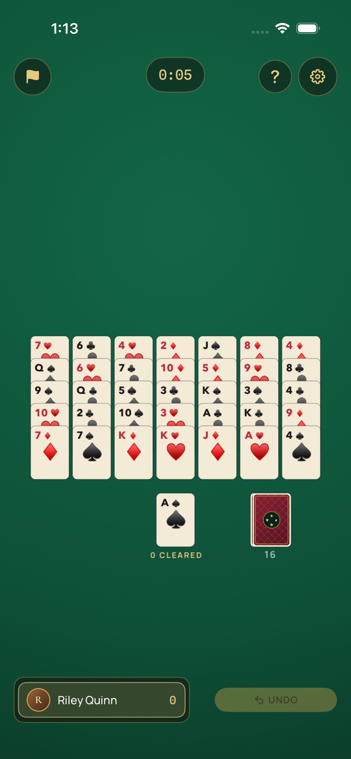Golf solitaire — seven face-up columns over the waste and stock