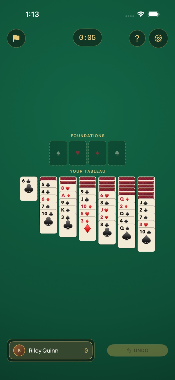 Yukon solitaire — the fully dealt deck across seven columns